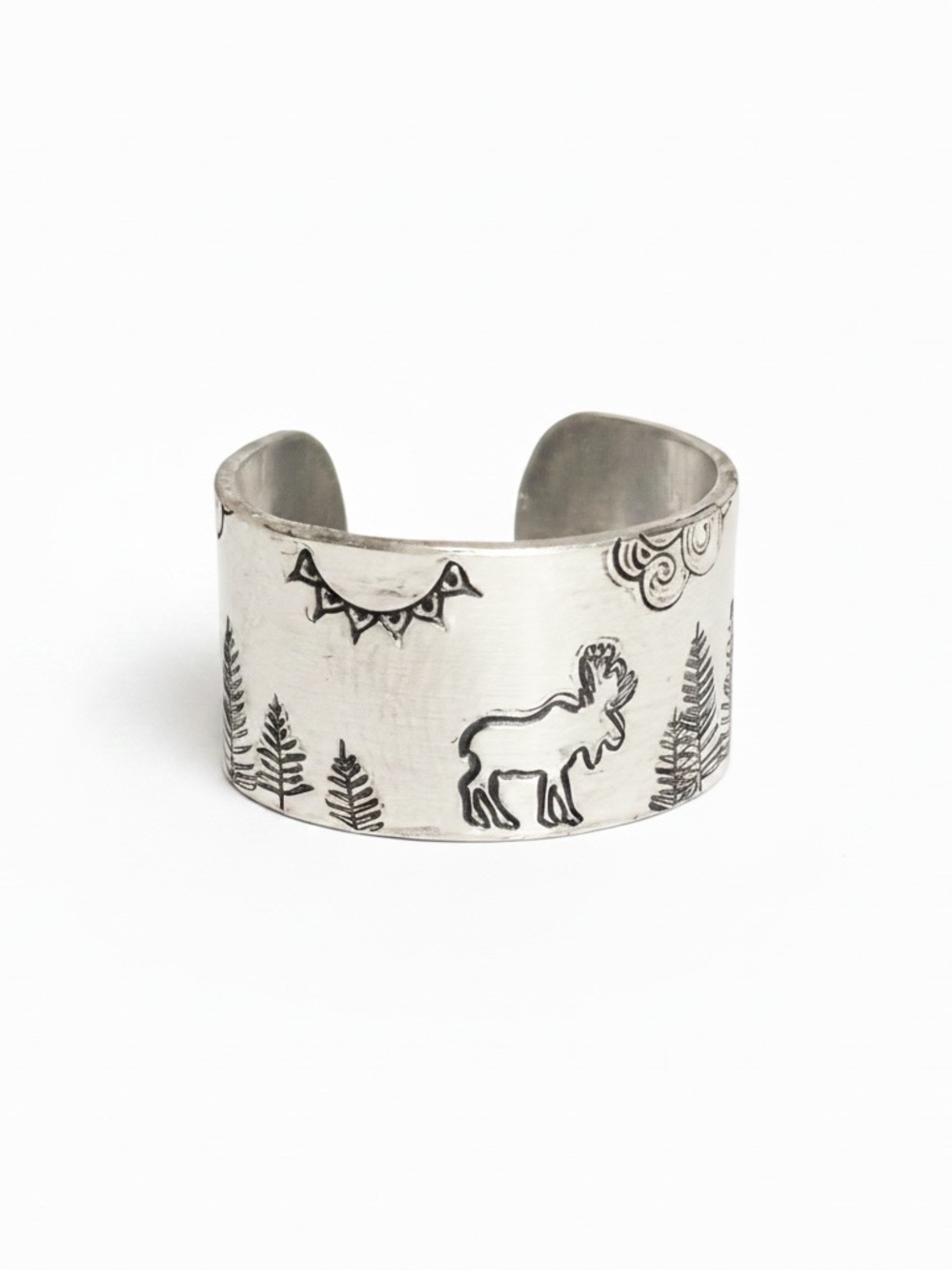 Handmade Moose silver tone‎ hypoallergenic adjustable wide Cuff ring